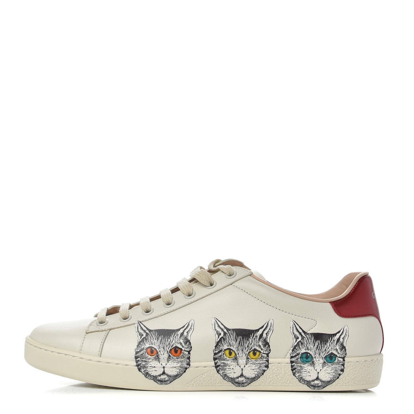 Calfskin Mystic Cat Print Womens Ace Sneakers 40 White