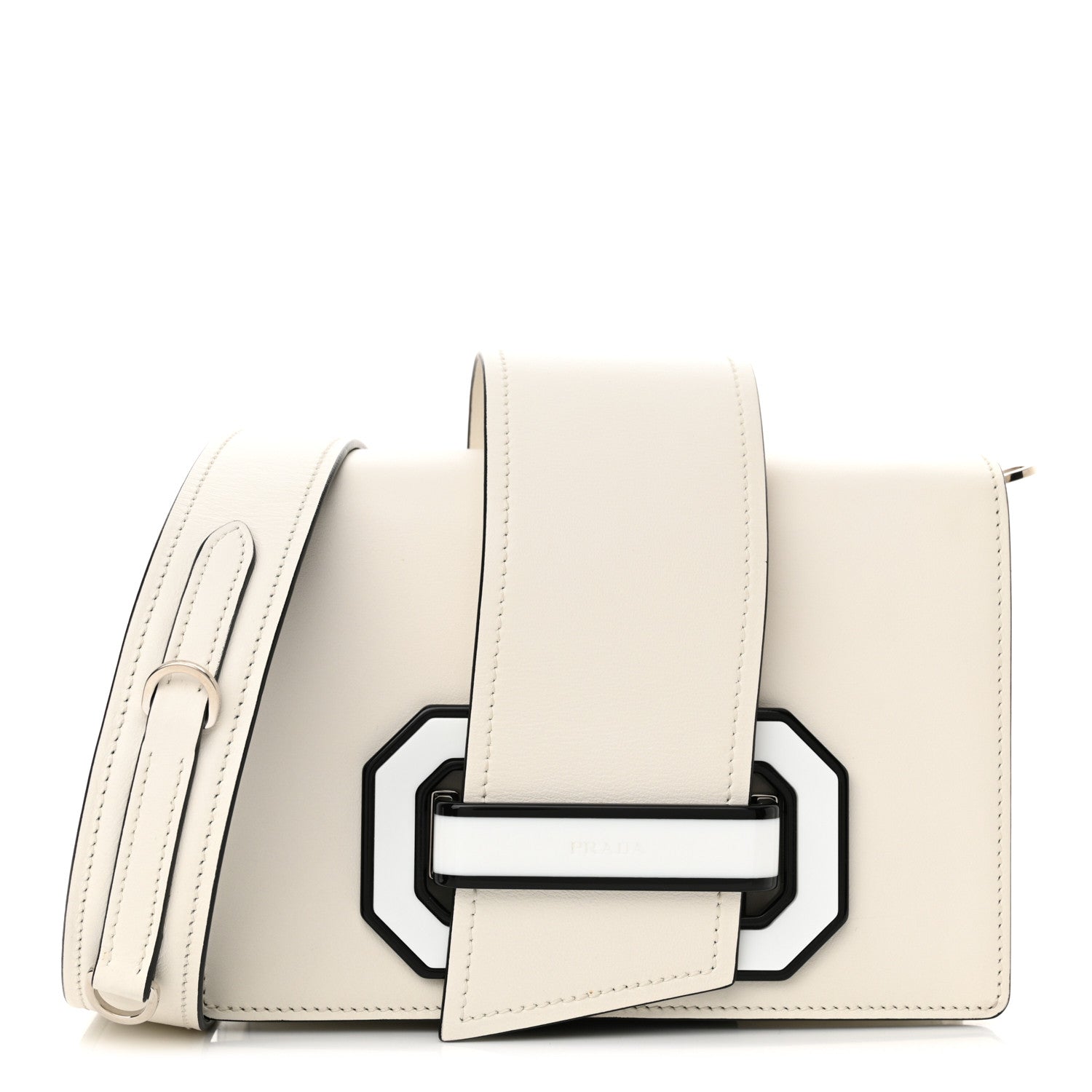 Prada City Calf Plex Ribbon Bag White Black 1 of 12