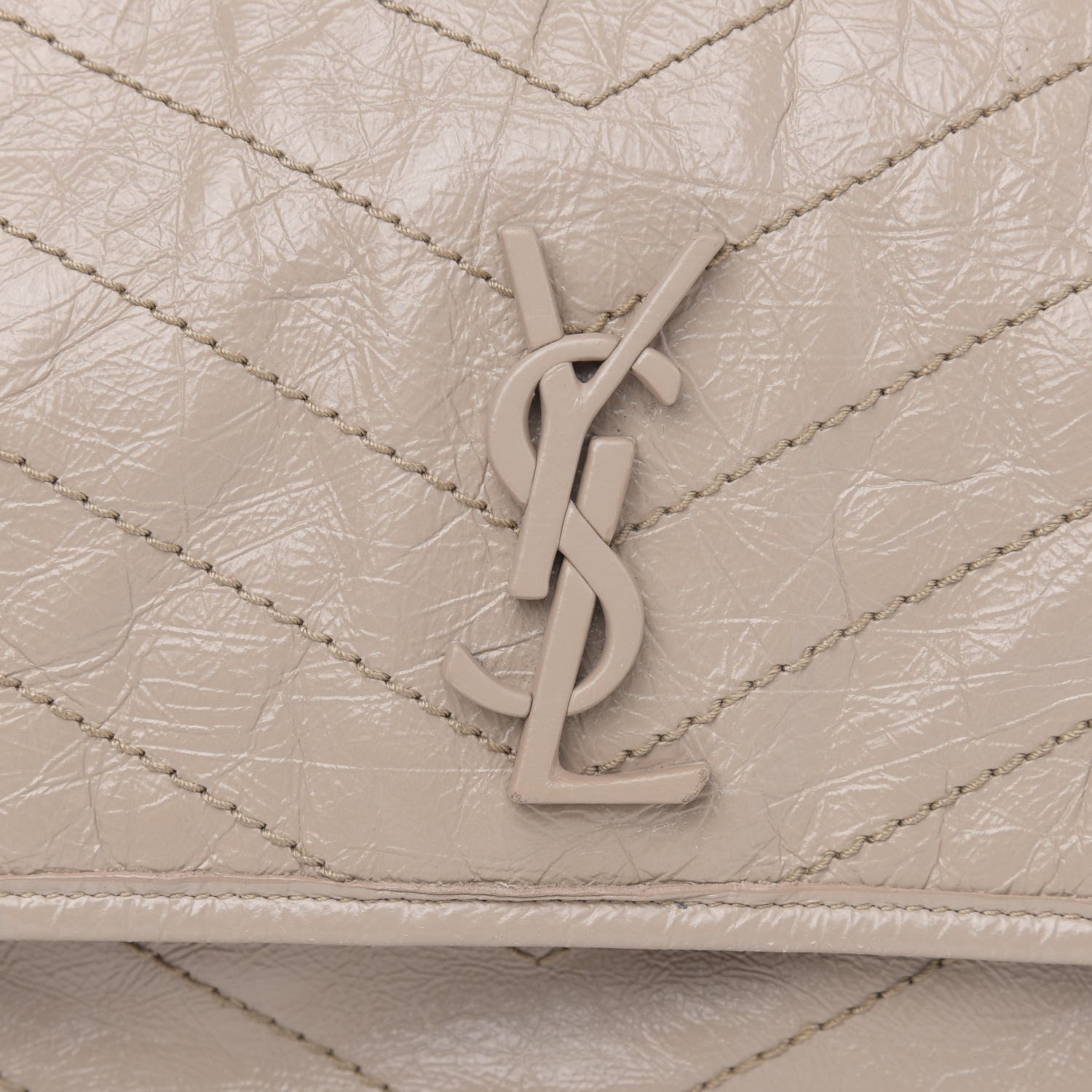 Saint Laurent Crinkled Calfskin Matelasse Monogram Medium Niki Chain Satchel Light Natural 10 of 13