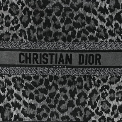 Christian Dior Canvas Mizza Embroidered Large Leopard Book Tote Grey 7 of 11