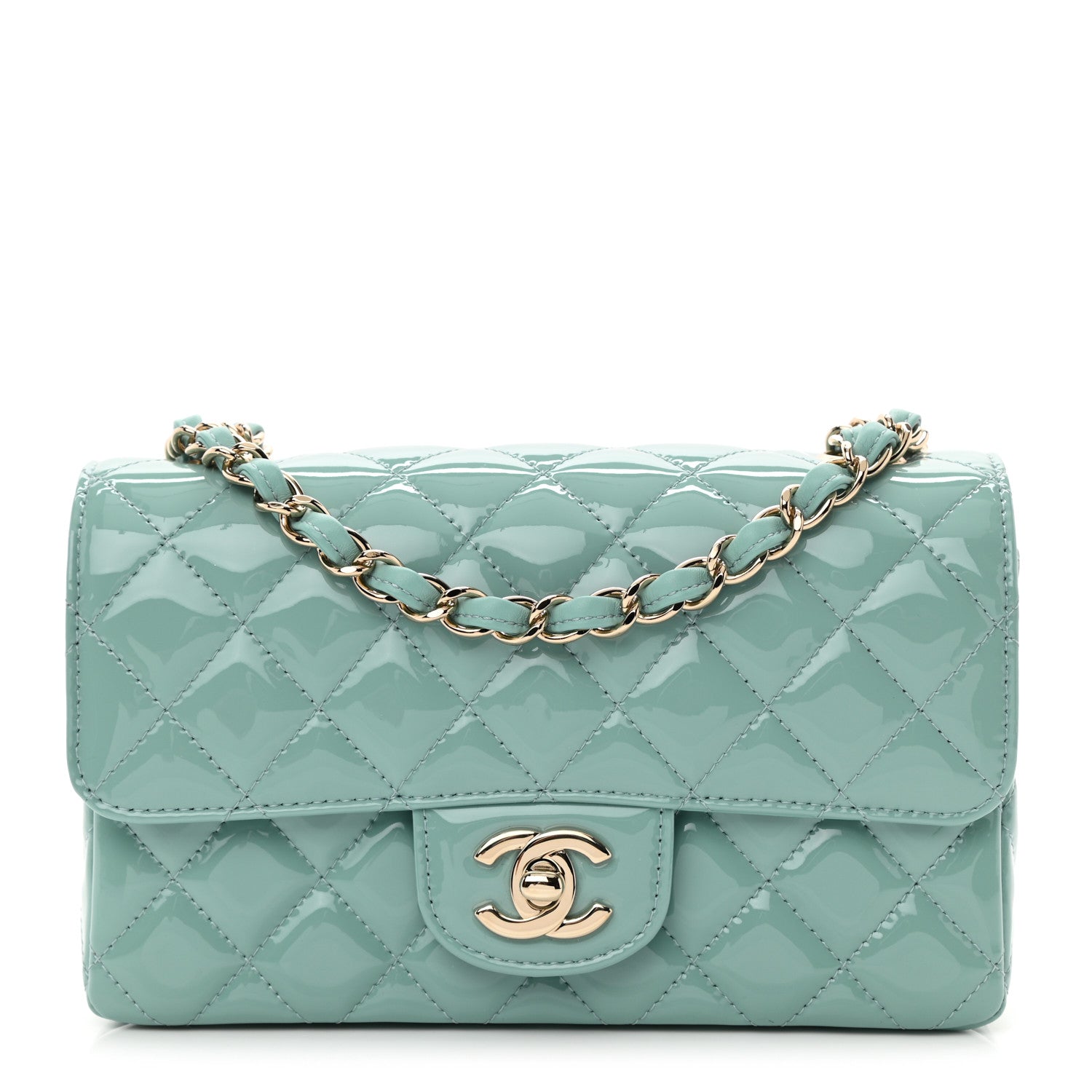 Chanel Patent Calfskin Quilted Mini Rectangular Flap Light Blue 1 of 11