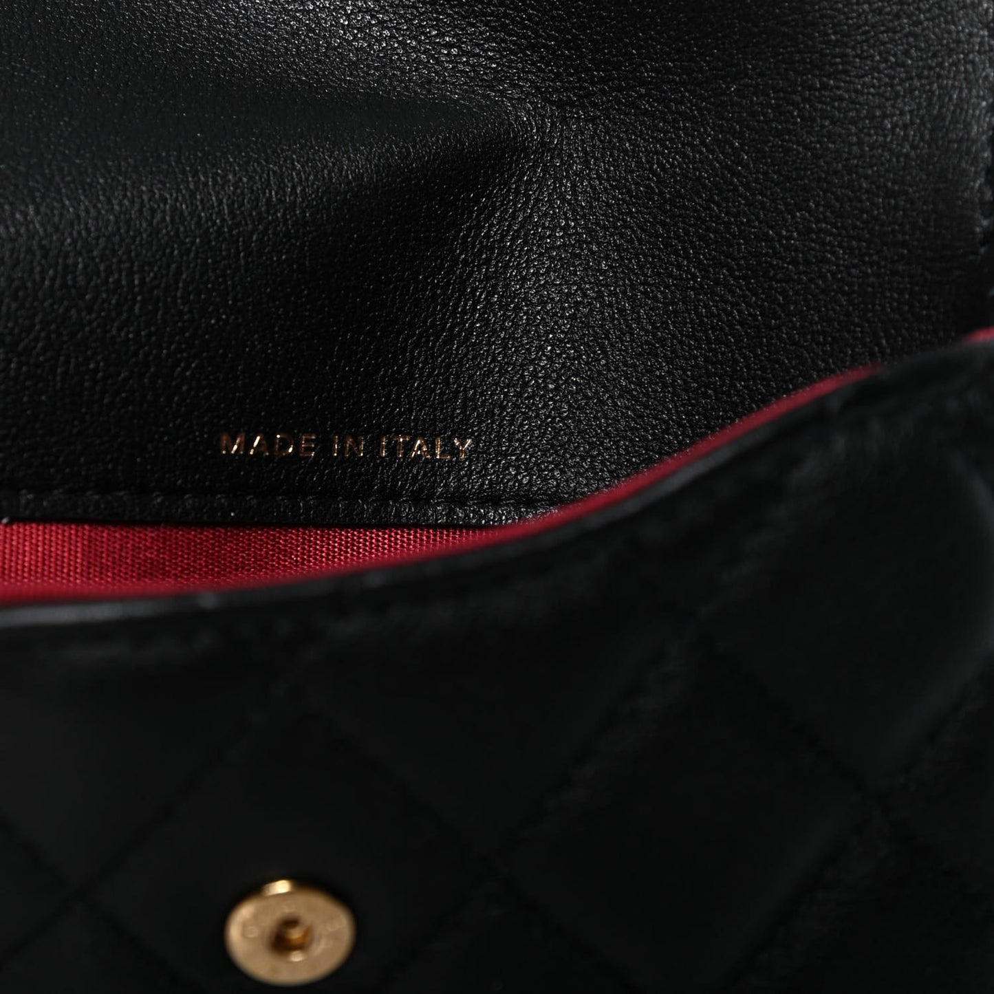 Calfskin Quilted About Pearls Card Holder Flap With Chain Black