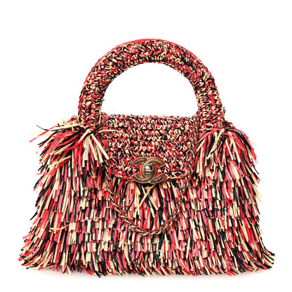 Chanel Raffia Fringe Nano Kelly Shopper Red Beige Black 1 of 11