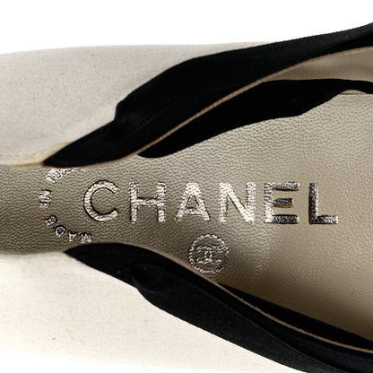 Chanel Fabric Cap Toe CC Ballerina Ankle Wrap Pumps 40 White Black 6 of 7