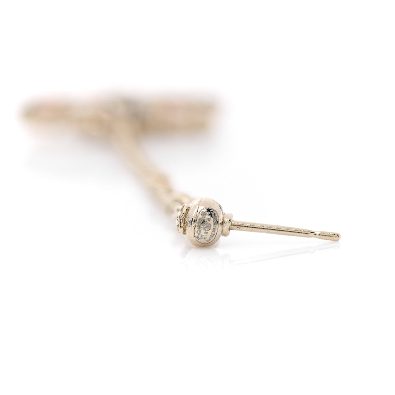 Chanel Crystal CC Drop Earrings Pink Grey Gold 4 of 5