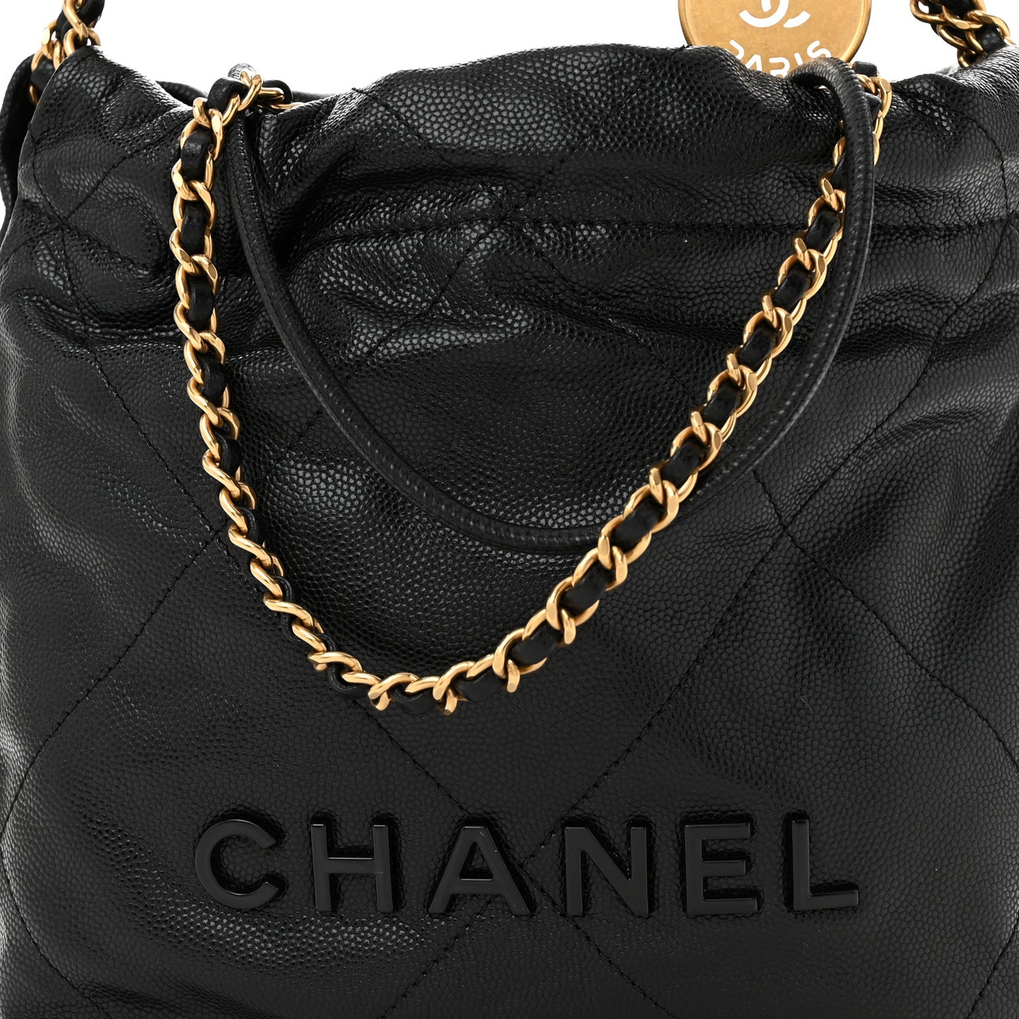 Shiny Caviar Quilted Monochrome Mini Chanel 22 Black