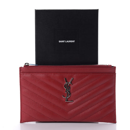 Saint Laurent Grain De Poudre Chevron Monogram Bill Pouch Rouge Eros 8 of 8