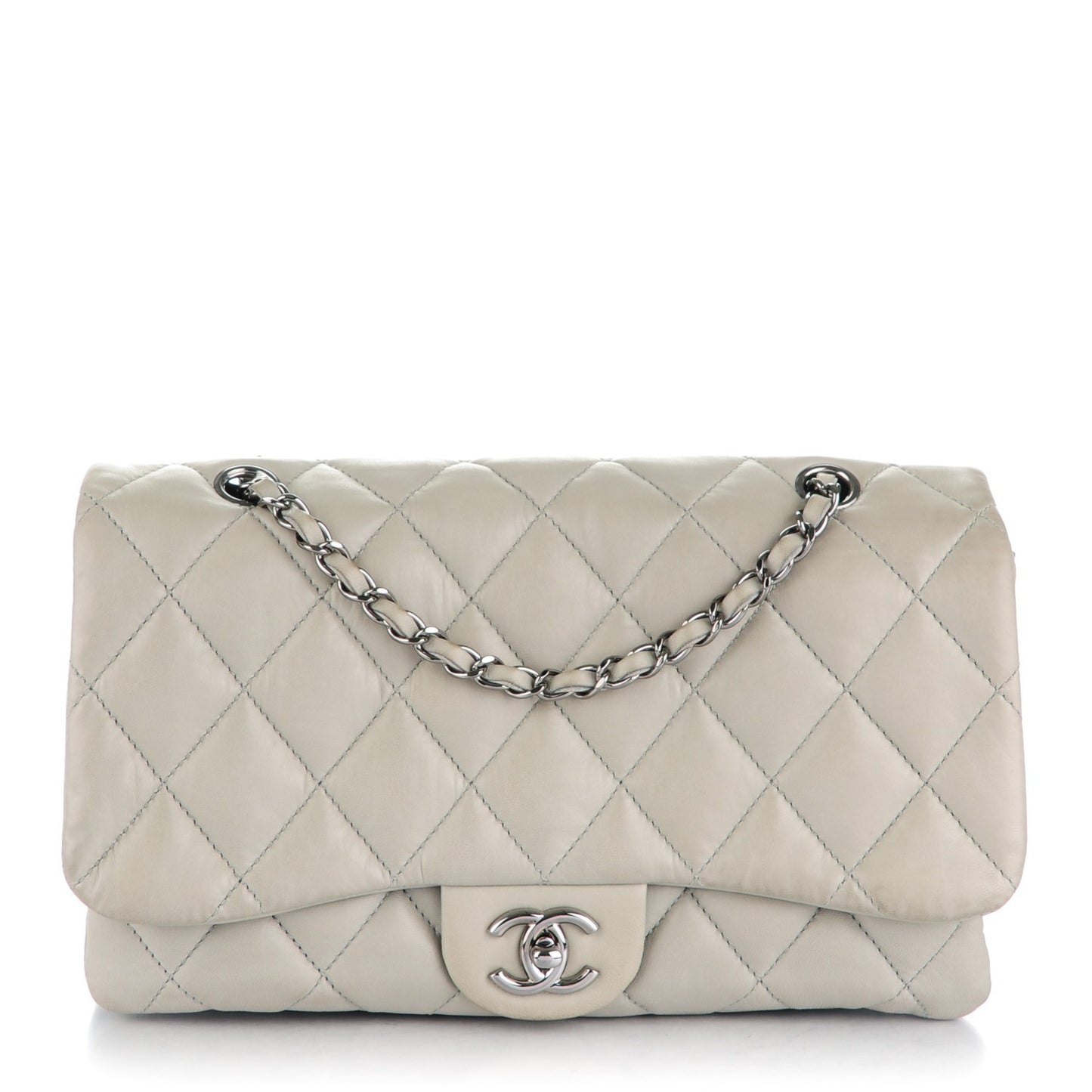 Lambskin Quilted Large 3 Flap Light Grey