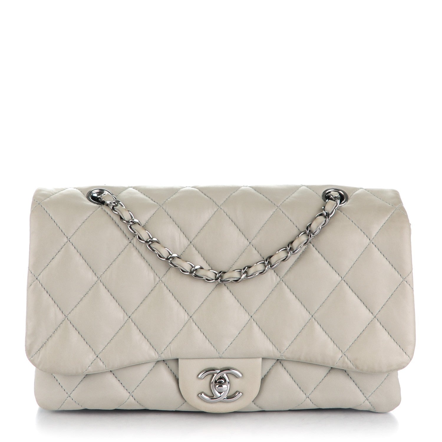 Chanel Lambskin Quilted Large 3 Flap Light Grey 1 of 12