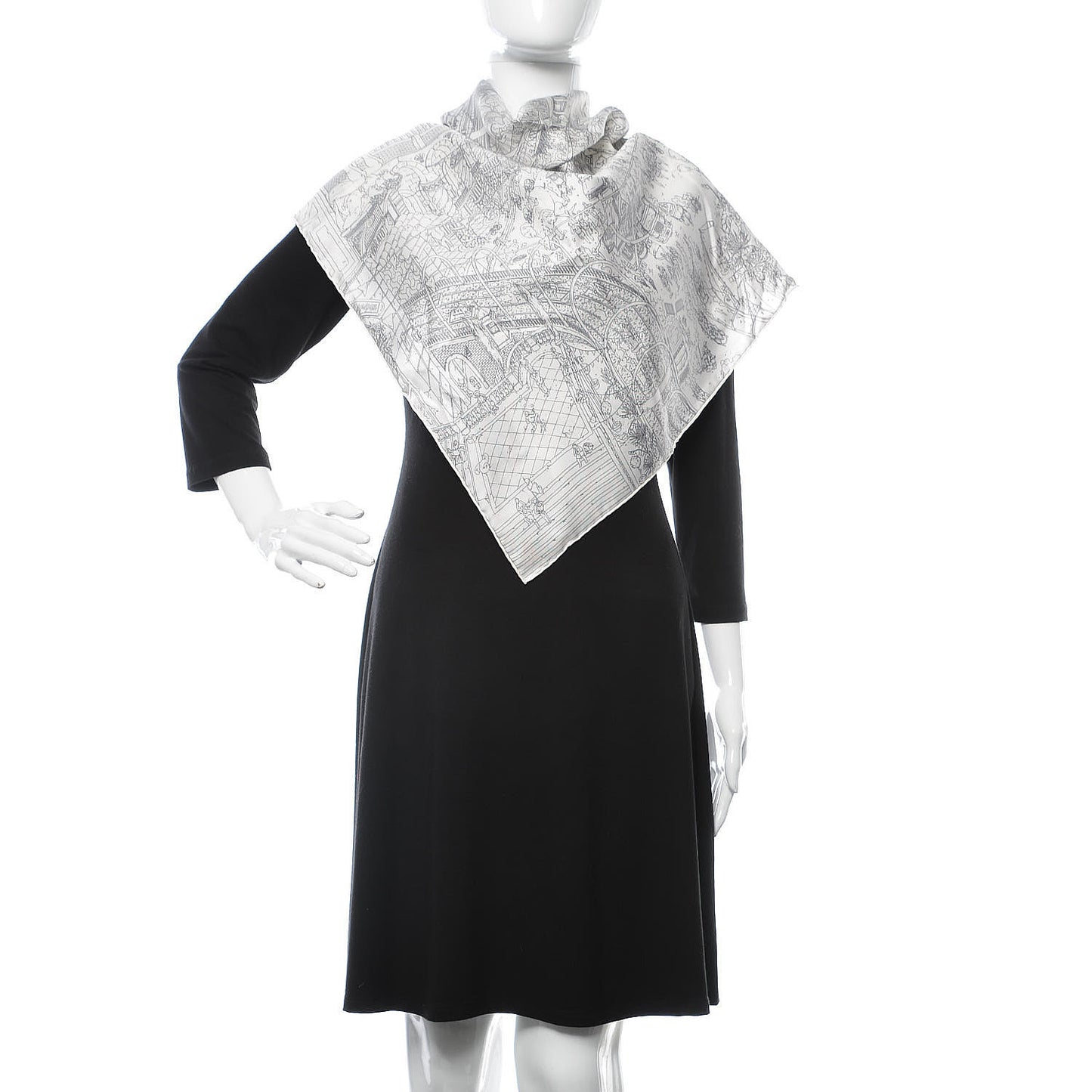 Silk Le Grand Prix du Faubourg Scarf 90 White Black Gris