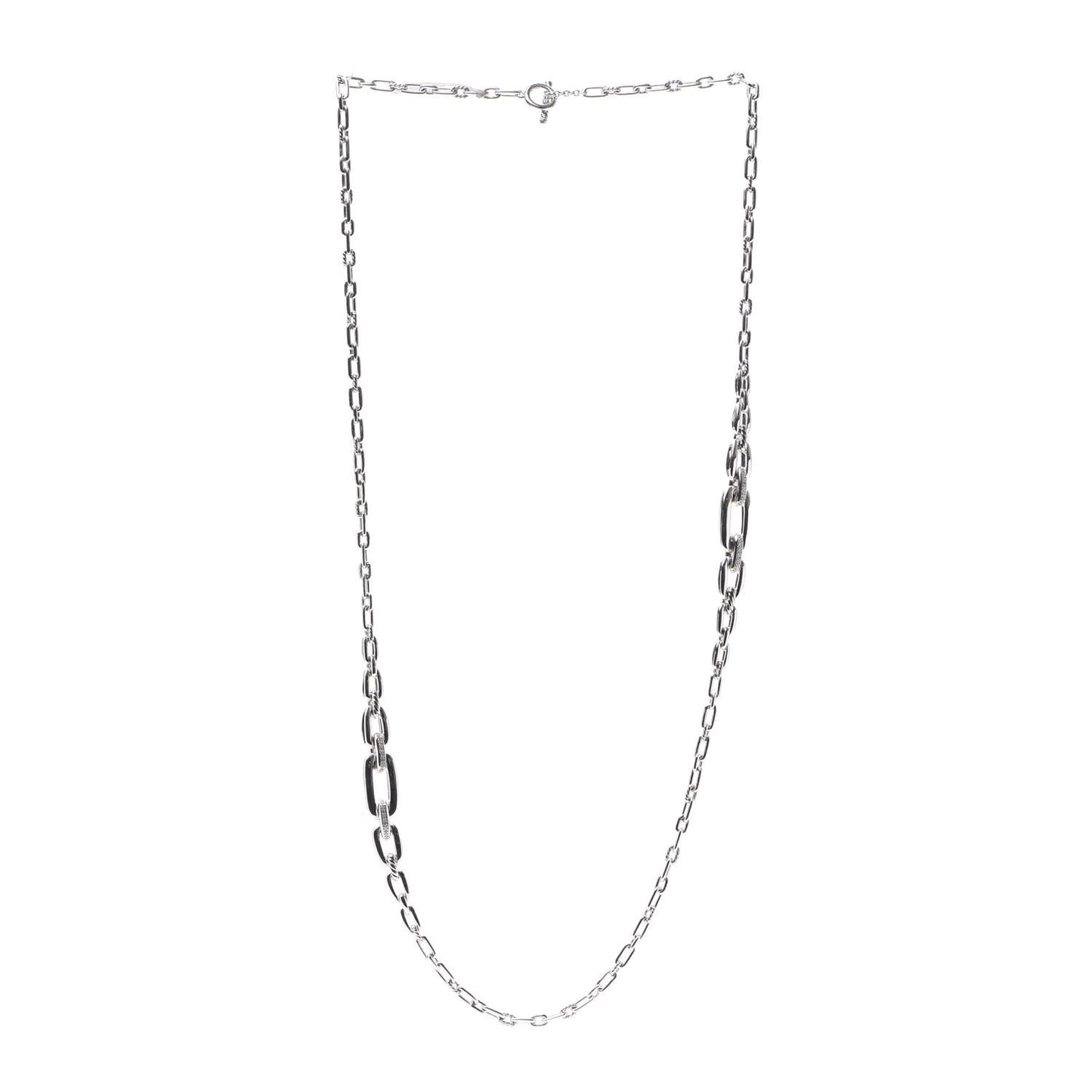 Sterling Silver Diamond Wellesley Long Chain Link Necklace