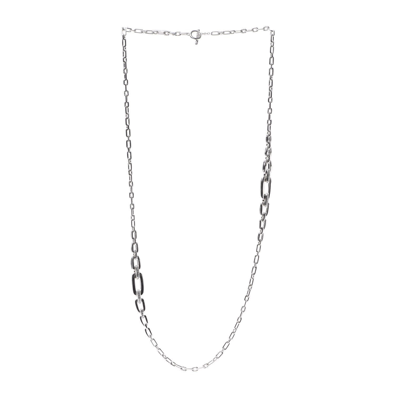David Yurman Sterling Silver Diamond Wellesley Long Chain Link Necklace 3 of 5