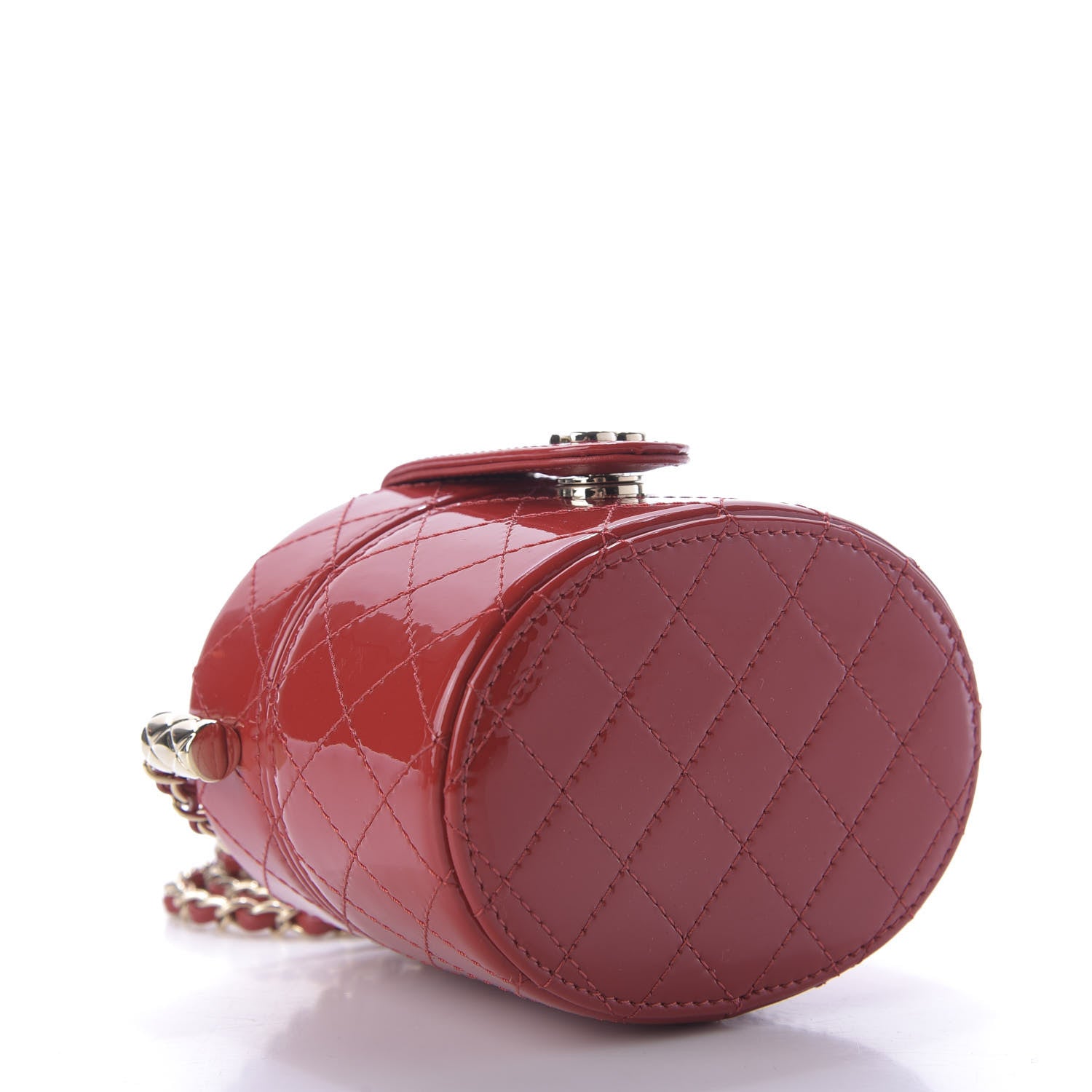 Chanel Patent Quilted Small Round Vanity With Chain Red 4 of 9