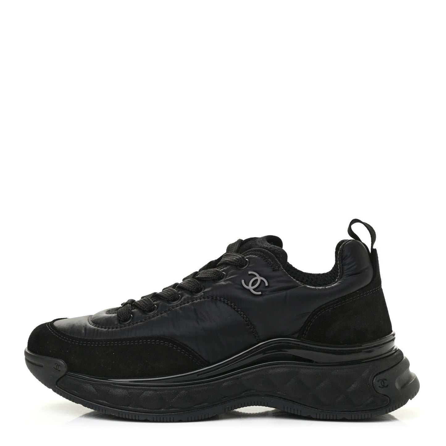 Nylon Suede Calfskin CC Sneakers 36.5 Black
