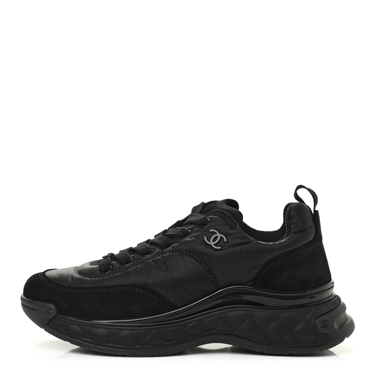 Chanel Nylon Suede Calfskin CC Sneakers 36.5 Black 1 of 8