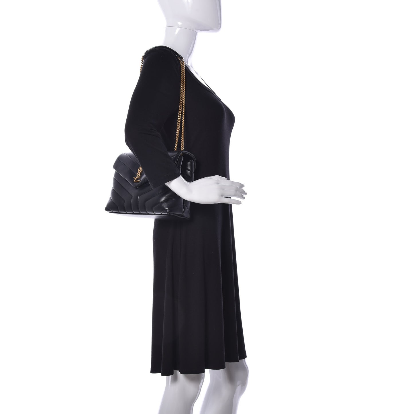 Calfskin Y Quilted Monogram Small Loulou Chain Satchel Black