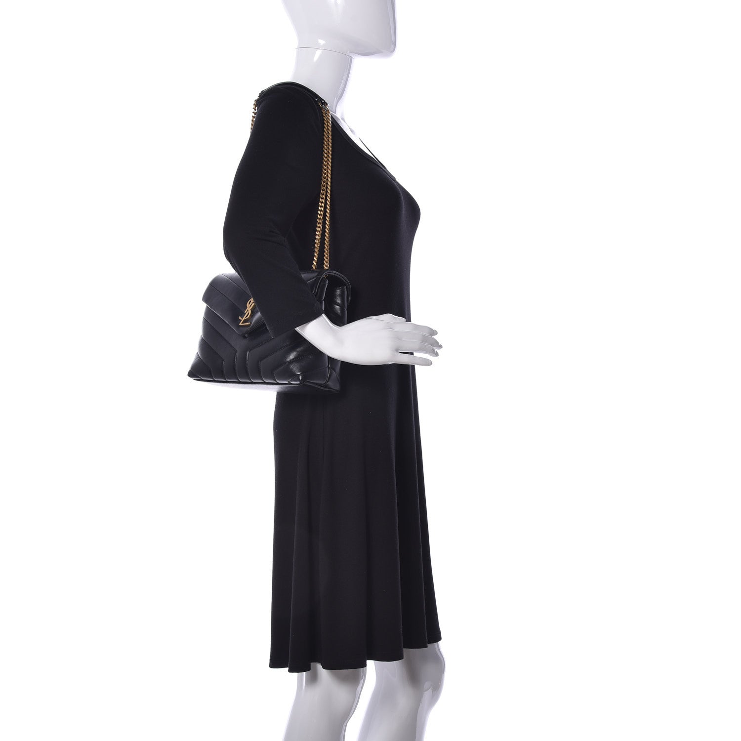 Saint Laurent Calfskin Y Quilted Monogram Small Loulou Chain Satchel Black 2 of 9