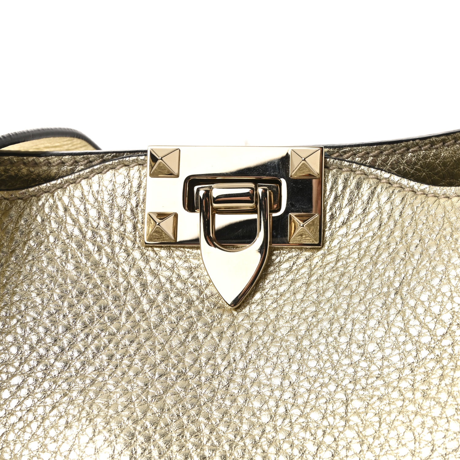 Valentino Garavani Metallic Pebbled Calfskin Small Rockstud Flip-Lock Messenger Bag Platino 7 of 9