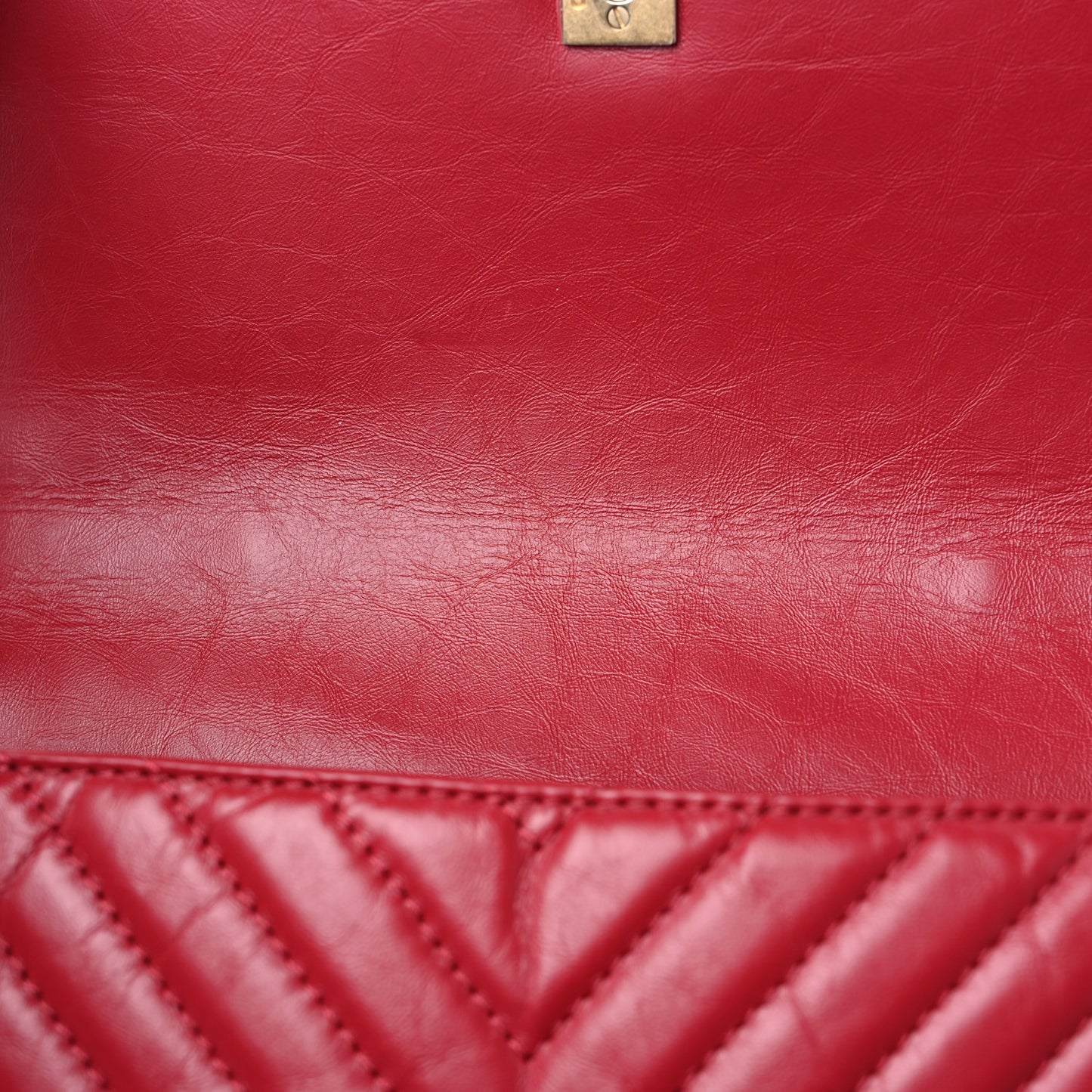 Calfskin Chevron Quilted Top Handle Flap Red