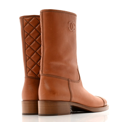 Chanel Calfskin CC Logo Mid Calf Boots 37 Caramel 4 of 12
