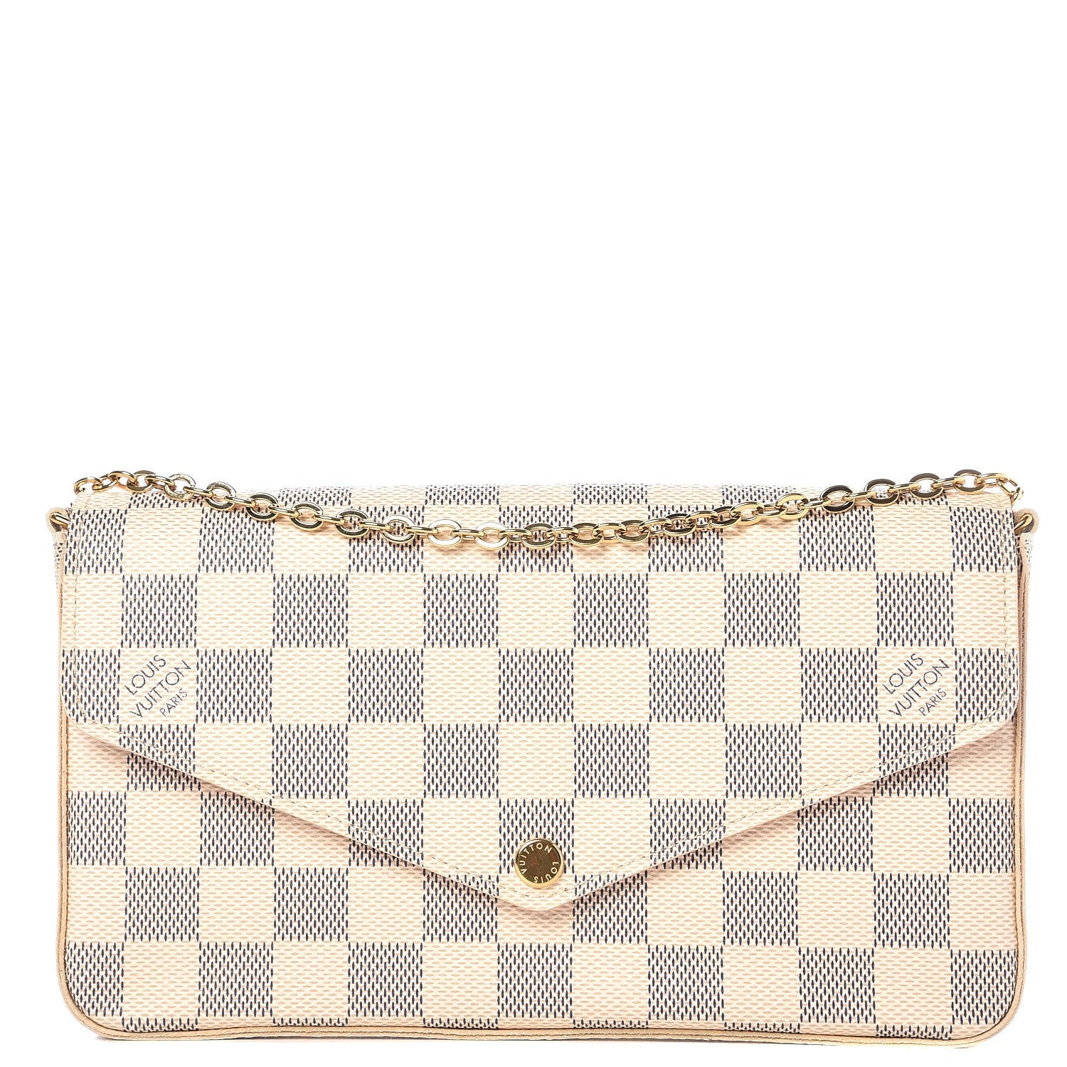 Louis Vuitton Damier Azur Pochette Felicie Chain Wallet Rose Ballerine 1 of 8