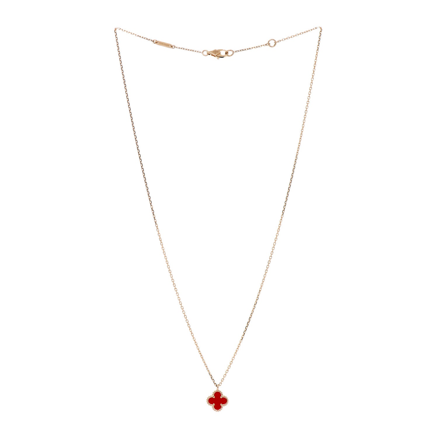 Van Cleef & Arpels 18K Rose Gold Carnelian Sweet Alhambra Pendant Necklace 3 of 5