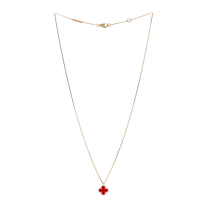 Van Cleef & Arpels 18K Rose Gold Carnelian Sweet Alhambra Pendant Necklace 3 of 5