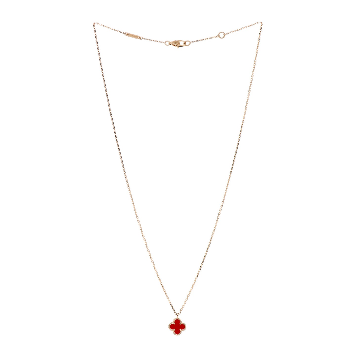 18K Rose Gold Carnelian Sweet Alhambra Pendant Necklace