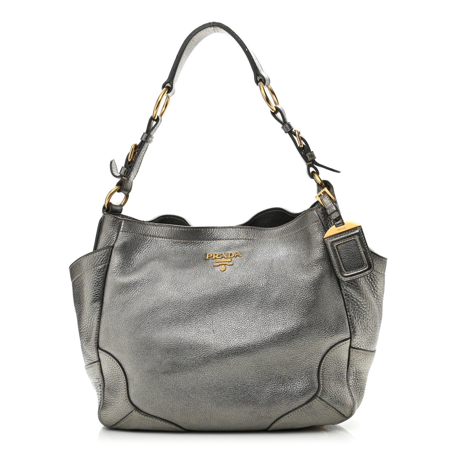 Metallic Vitello Daino Side Pocket Tote Bag Acciaio