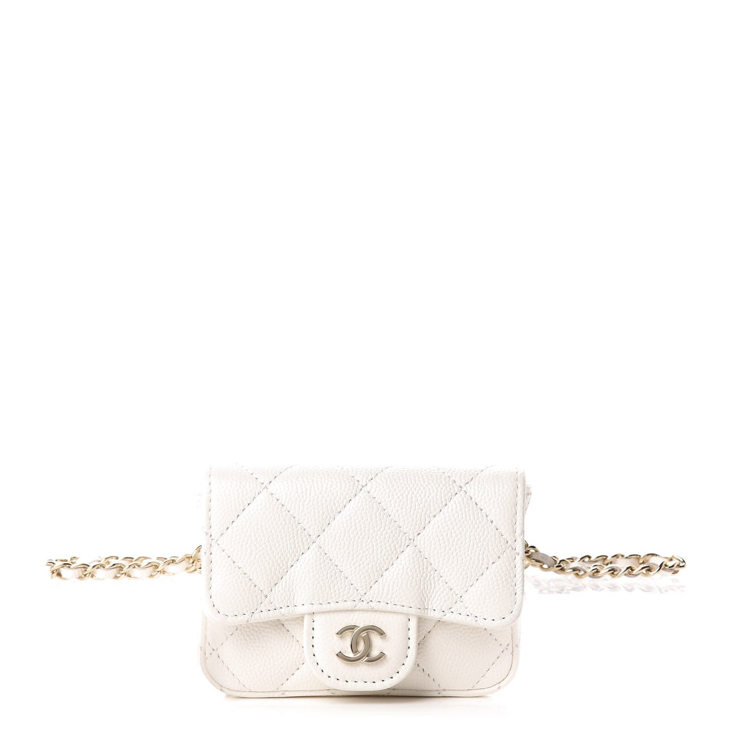 Caviar Quilted Flap Chain Waist Bag White