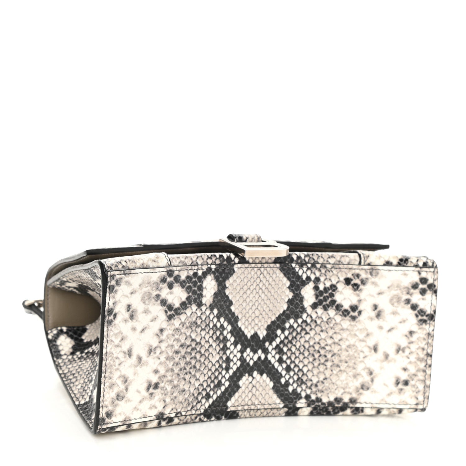 Balenciaga Calfskin Snake Effect Small Hourglass Top Handle Bag Black White 4 of 8