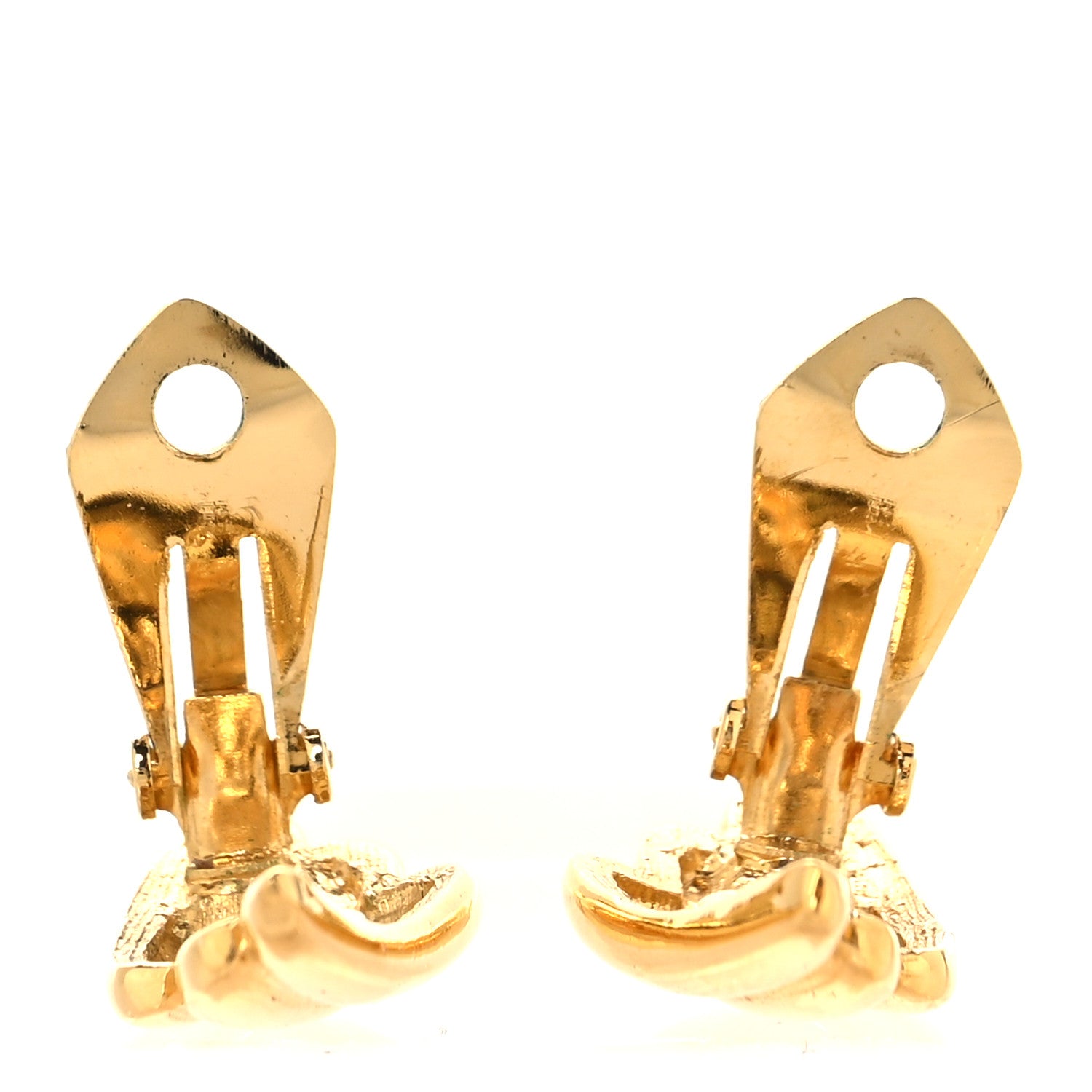 Saint Laurent Brass Link Vintage Angel Wing Clip On Earrings Gold 3 of 4