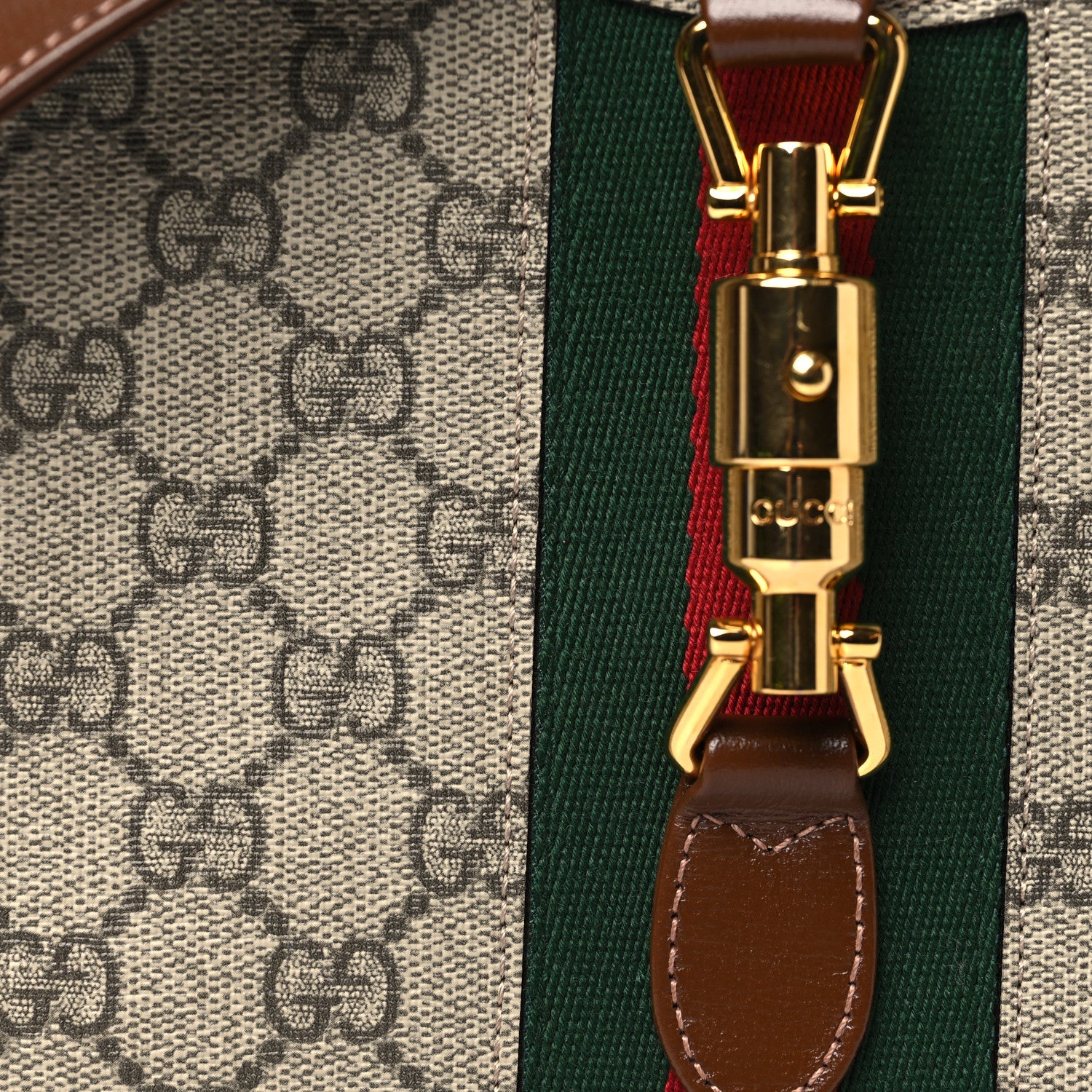 Gucci GG Supreme Monogram Azalea Calfskin Web Small Jackie 1961 Hobo Beige Ebony Brown Sugar 8 of 10
