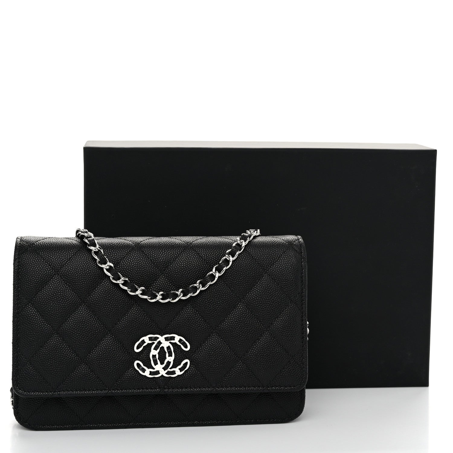 Chanel Caviar Quilted Chanel 19 Wallet On Chain WOC Black White 12 of 12