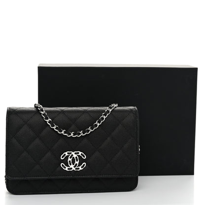 Chanel Caviar Quilted Chanel 19 Wallet On Chain WOC Black White 12 of 12