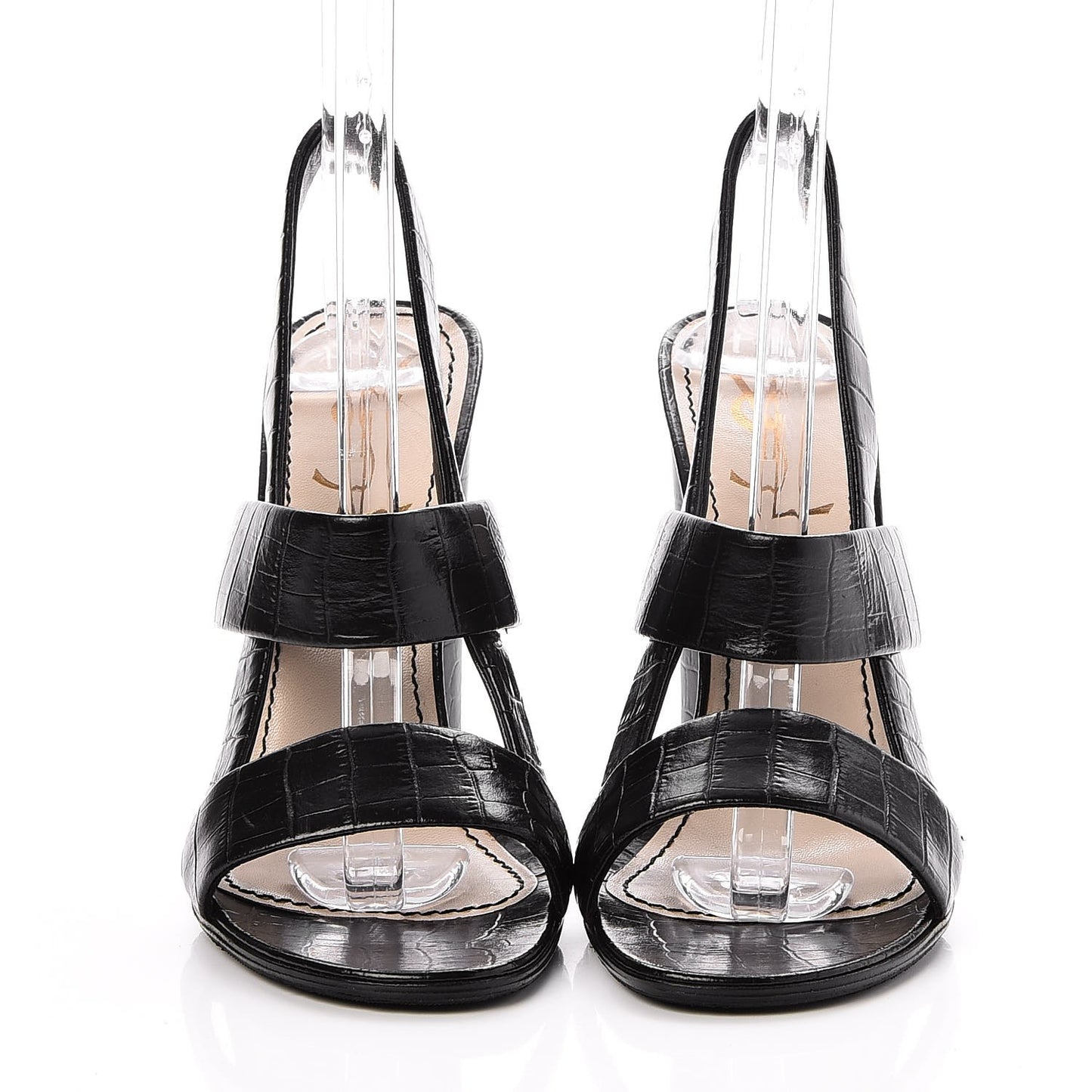 Calfskin Crocodile Embossed Sandals 39 Black