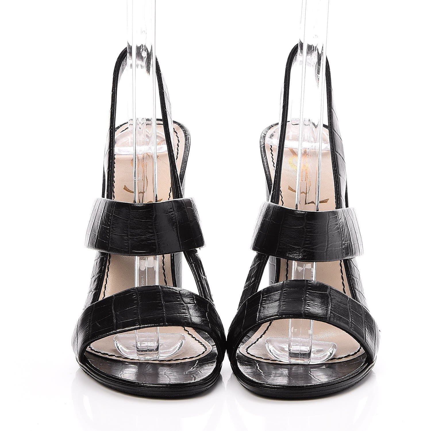 Saint Laurent Calfskin Crocodile Embossed Sandals 39 Black 2 of 12