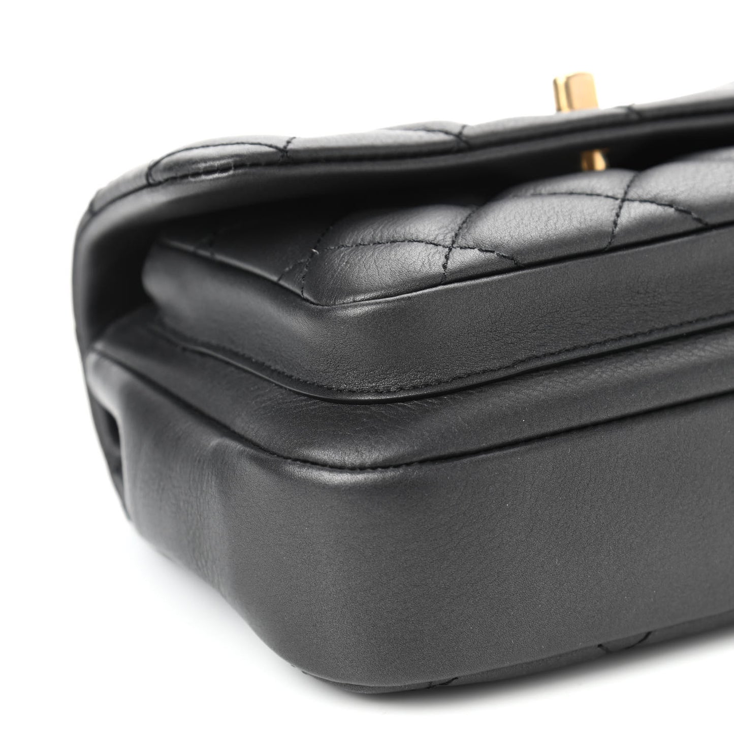 Calfskin Quilted Top Handle Flap Black