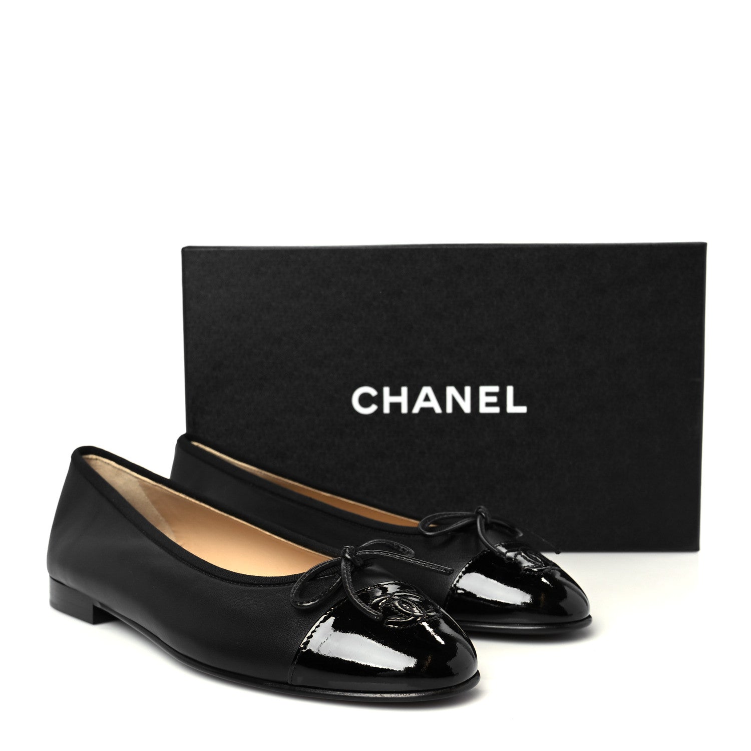 Chanel Lambskin Patent Cap Toe Ballerina Flats 38.5 Black 10 of 10