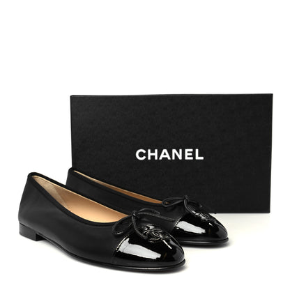 Chanel Lambskin Patent Cap Toe Ballerina Flats 38.5 Black 10 of 10