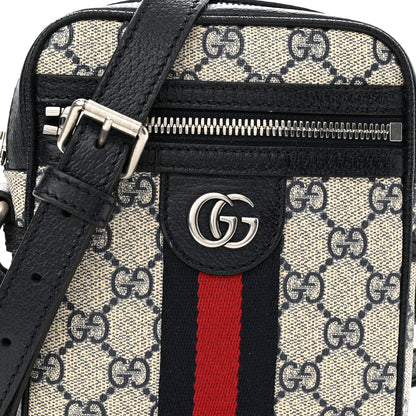 Gucci GG Supreme Monogram Textured Calfskin Web Mini Ophidia Messenger Beige Blue 7 of 10