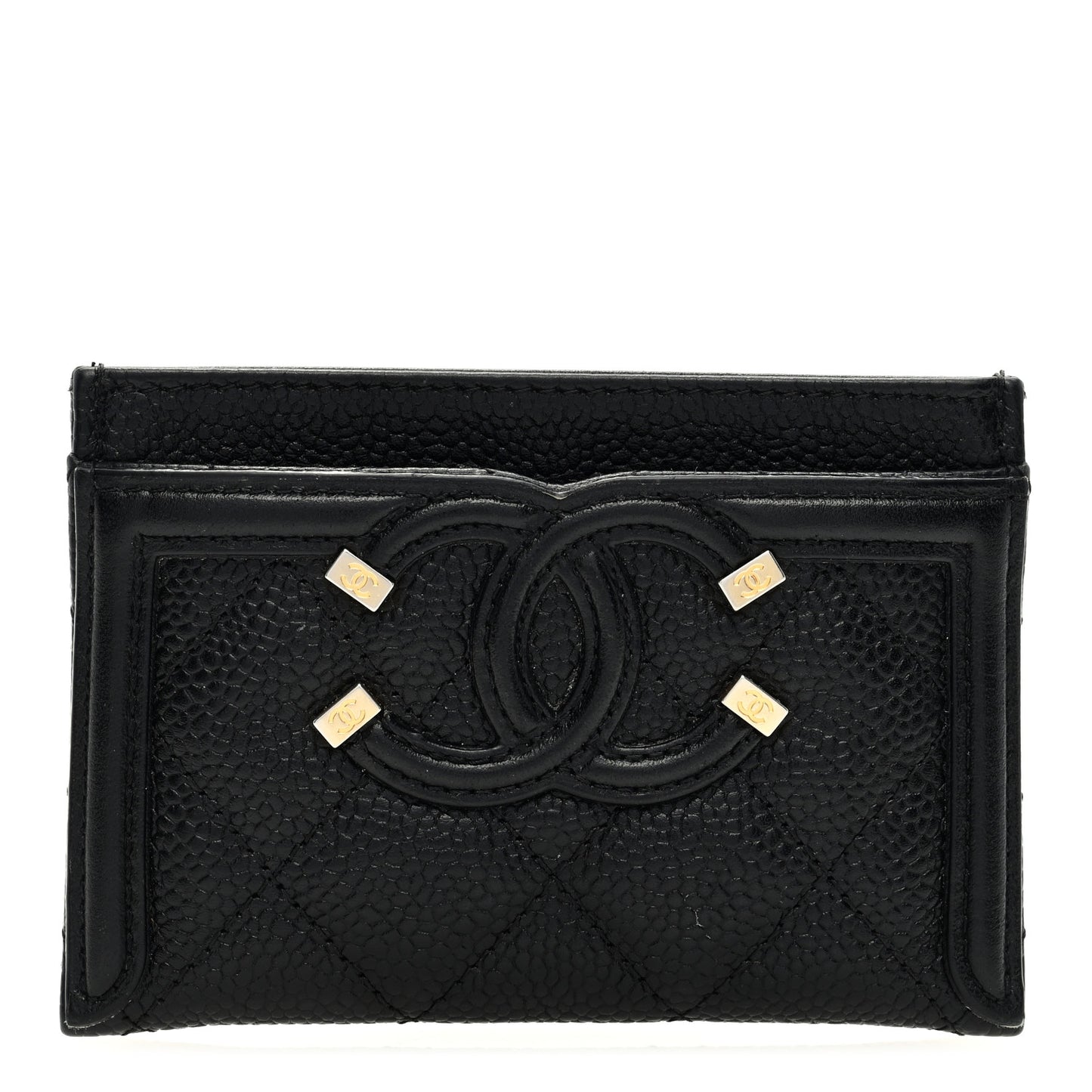 Caviar Quilted Filigree Card Holder Black