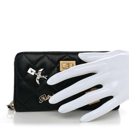 Chanel Aged Calfskin Quilted Small Lucky Charms 2.55 Reissue Zip Around Wallet Black 2 of 9