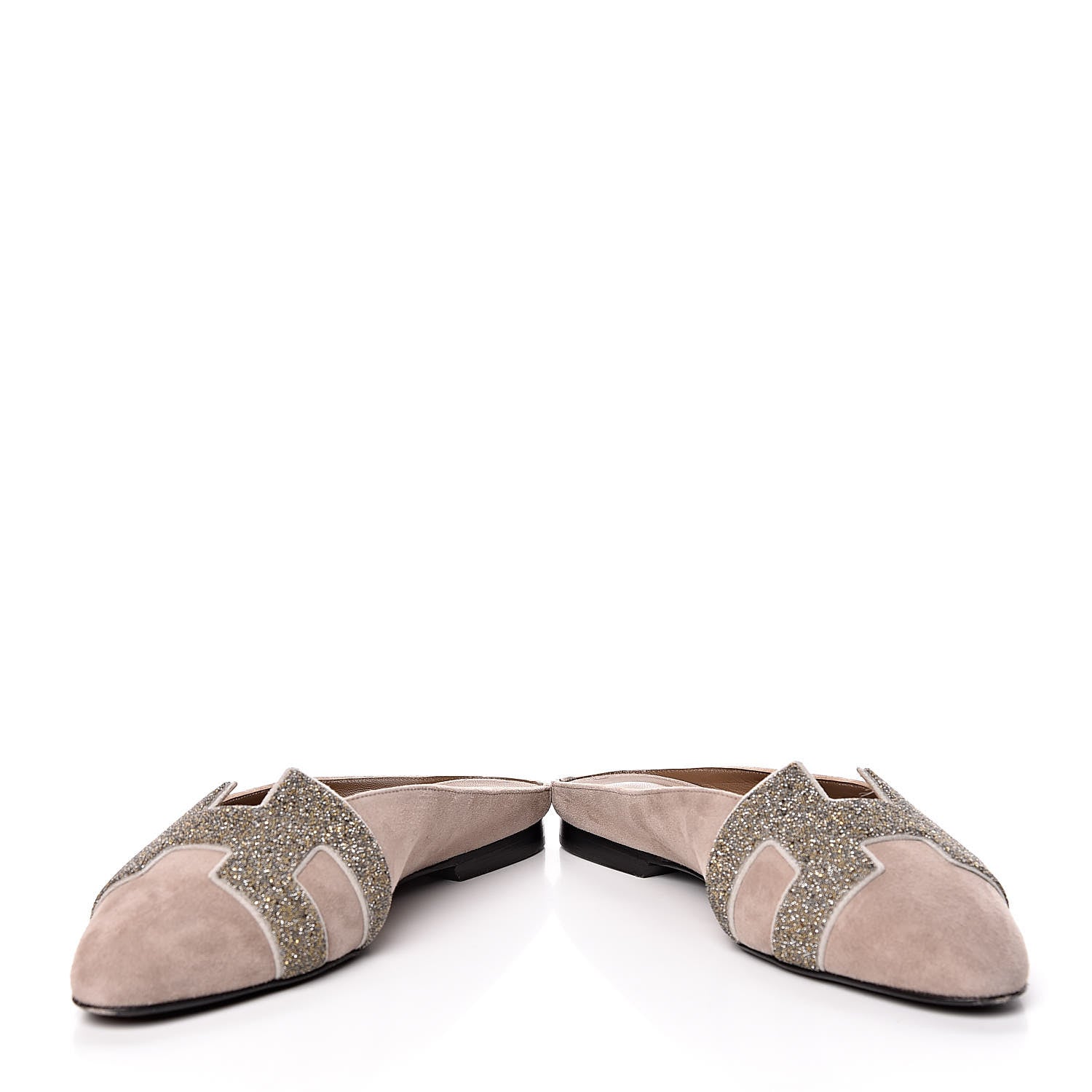 Hermes Suede Goatskin Crystal Roxane Mules 35 Champagne Rose Grey 17 of 18