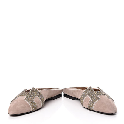 Hermes Suede Goatskin Crystal Roxane Mules 35 Champagne Rose Grey 17 of 18