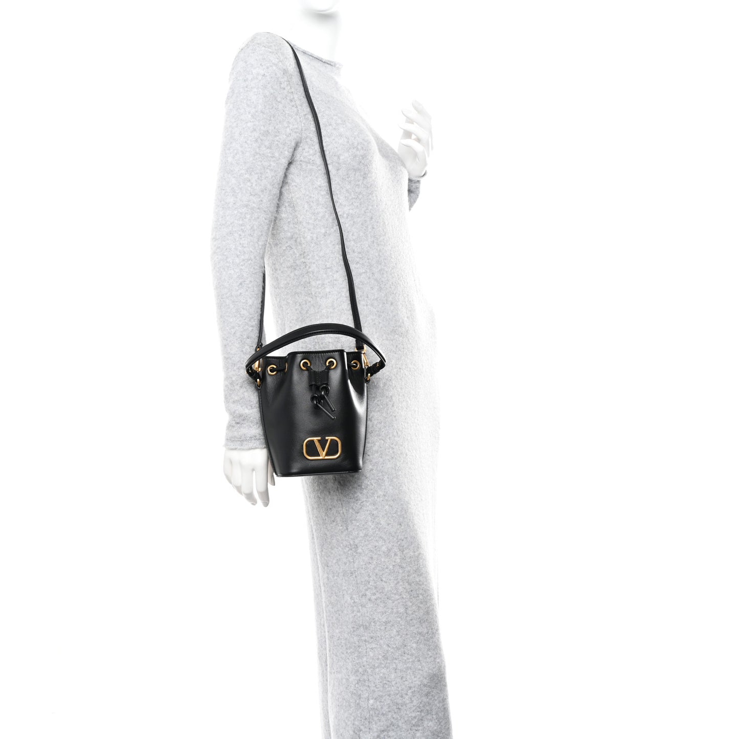 Nappa Mini VLogo Signature Bucket Bag Black