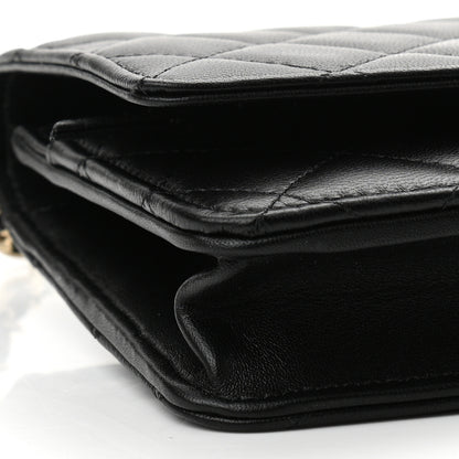 Chanel Lambskin Quilted Pearl Wallet On Chain WOC Black 9 of 11