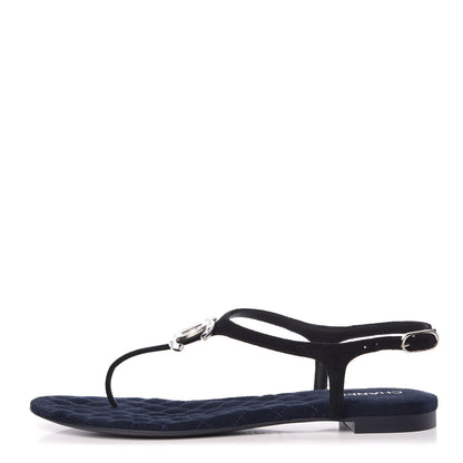 Chanel Suede Calfskin CC Thong Sandals 38.5 Dark Blue 1 of 8