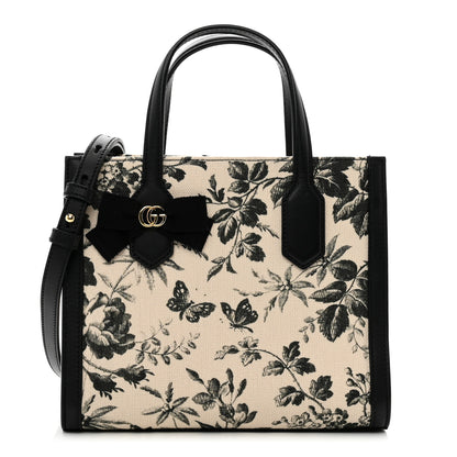 Gucci Canvas Herbarium Print Ribbon Top Handle Bag Black 1 of 10