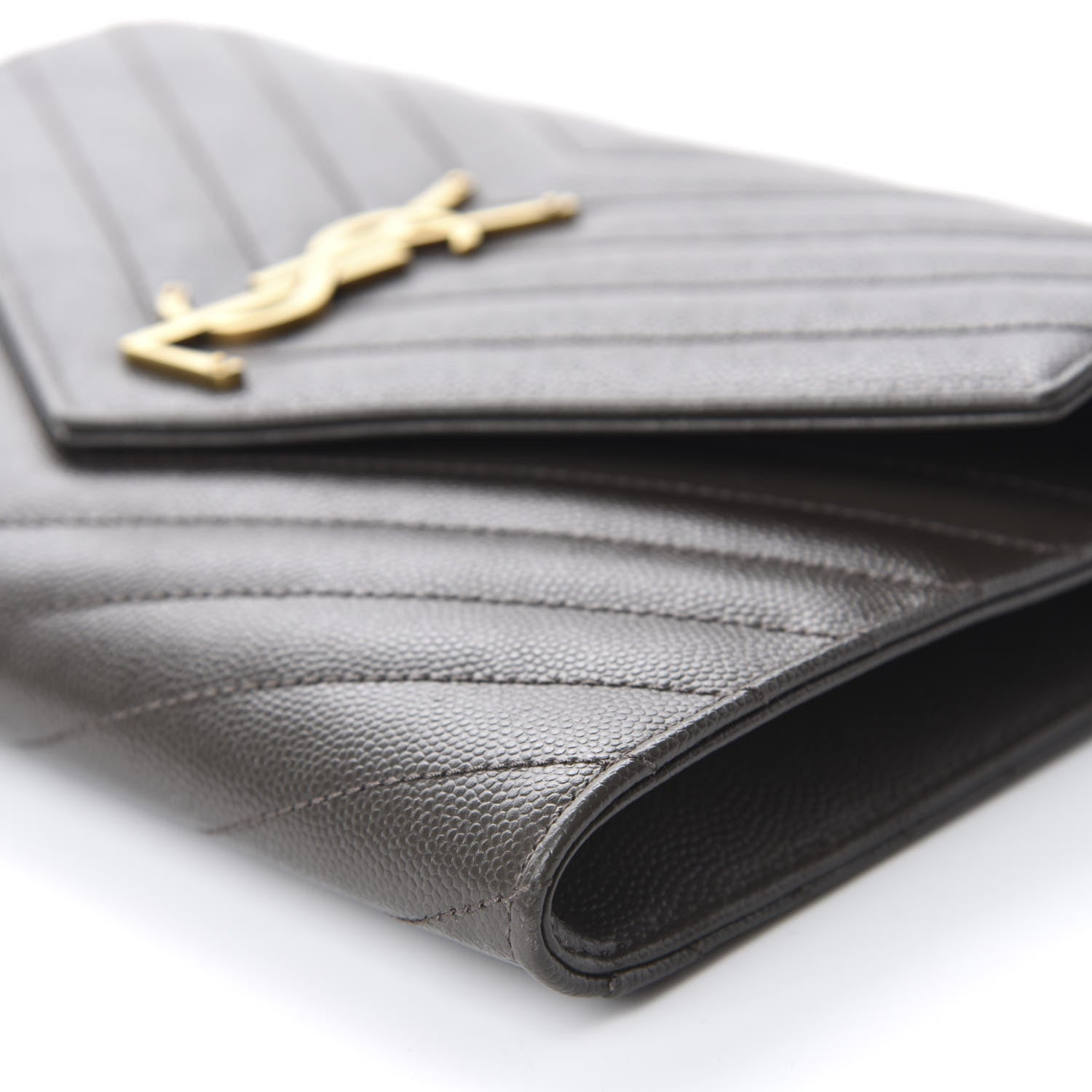 Saint Laurent Grain De Poudre Matelasse Chevron Monogram Envelope Clutch Earth 7 of 10